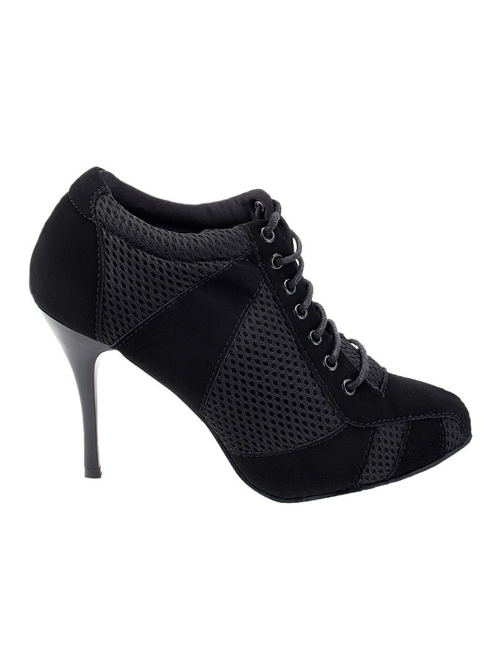 Very Fine Black Mesh Suede Tango Heel Sneakers Like New Ballroom Dance Shoes 7.5